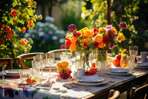 Gedeckter Tisch im Garten, Set table in the garden