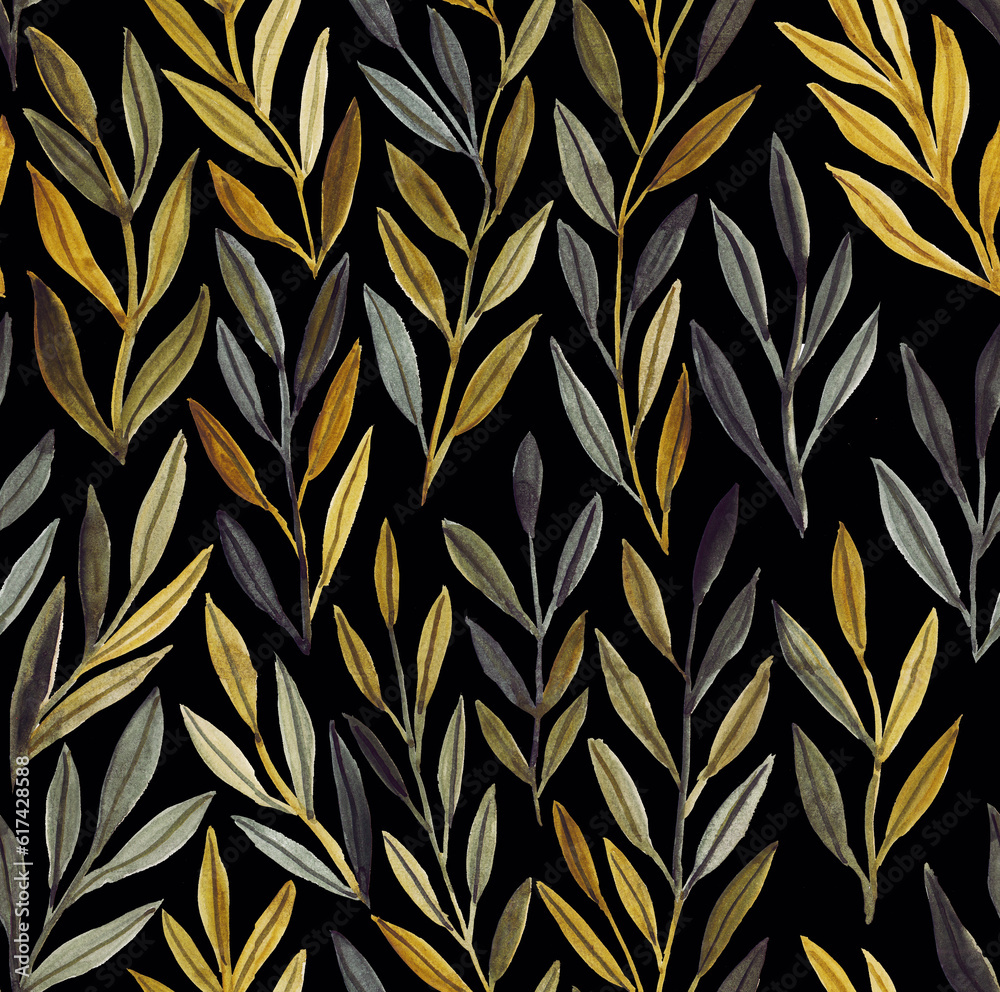 Green watercolor leaf seamless pattern. Composition of green leaves and branches on a white background, perfect for wrappers, wallpapers, postcards, greeting cards Green watercolor leaf seamless pattern. Composition of green leaves and branches on a white background, perfect for wrappers, wallpapers, postcards, greeting cards