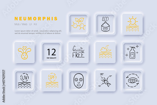 Natural Cosmetics Icon. Organic beauty products, natural skincare, eco-friendly cosmetics, botanical ingredients. Neomorphism. Vector line icon