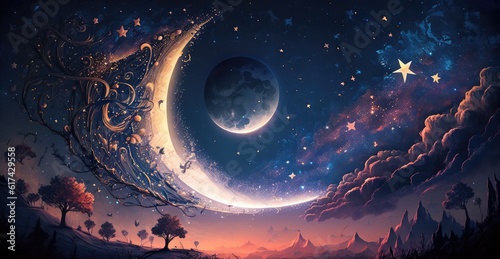 cosmic moon and star wallpaper for a nursery serene generative ai