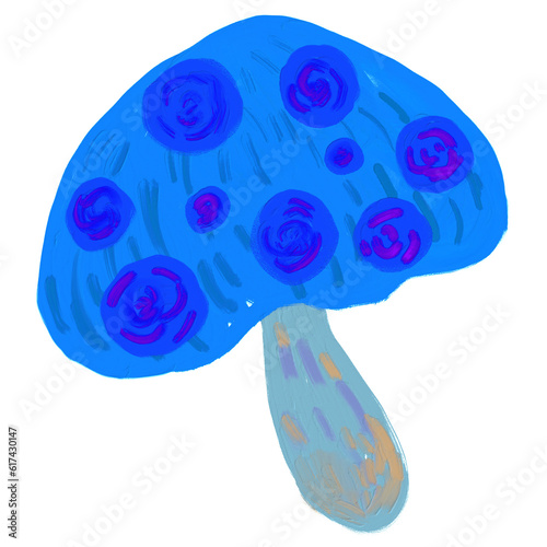 blue magic mushroom draw in cute oil brush texture
