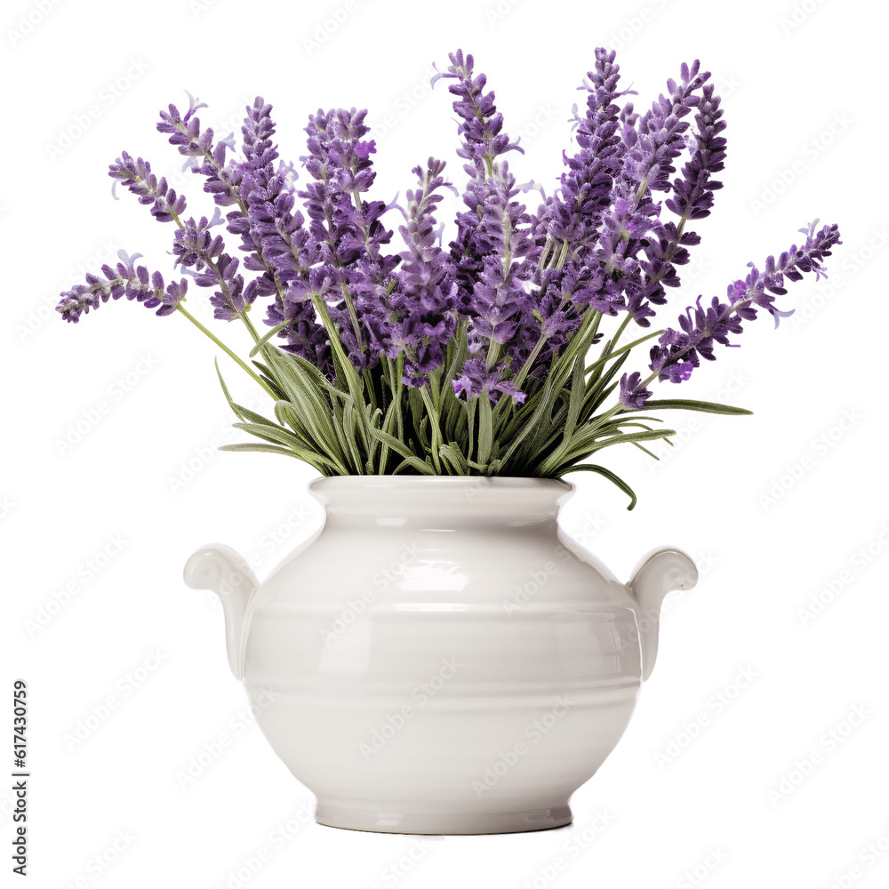 Lavender in a ceramic pot isolated on transparent background Lavender in a ceramic pot isolated on transparent background
