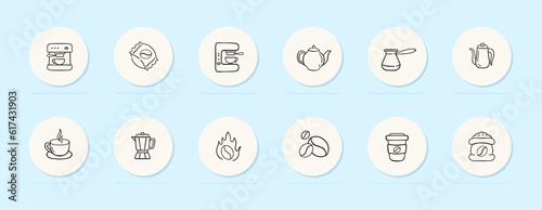 Coffee Icon. Aromatic, morning brew, caffeine, energy boost, beans, mug, hot beverage. Vector line icon for Business and Advertising