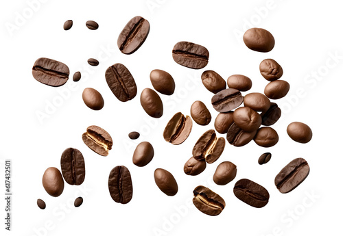 coffee beans isolated on transparent, brown roast fresh seed Ai generated