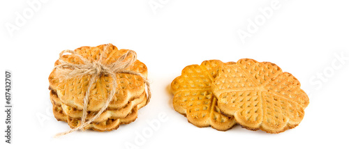 Biscuits isolated on white background. Wide photo.