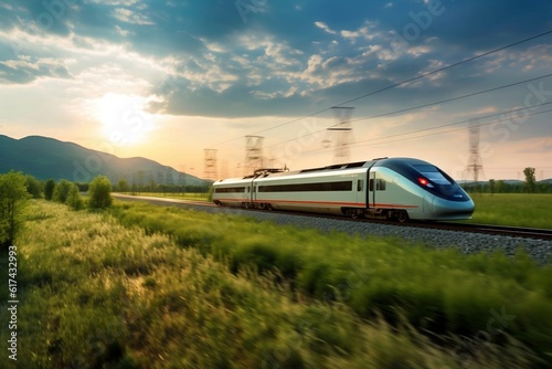 Rapid Motion High-Speed Train Zooming at Full Speed. AI