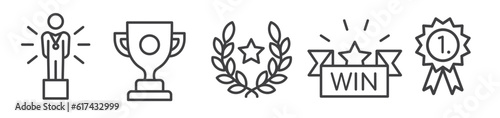 Set of victory, championship, winner and awards thin line icons on white background