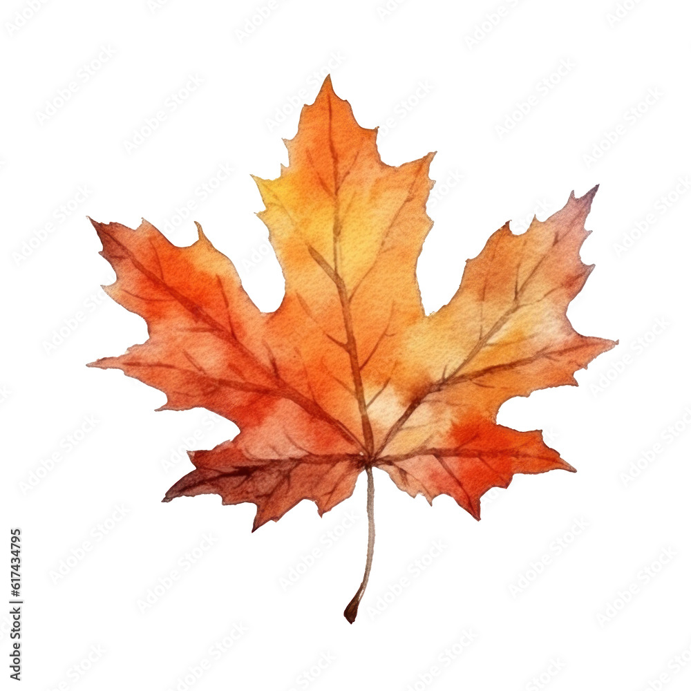 Watercolor Autumn Leaf. Illustration AI Generative. Watercolor Autumn Leaf. Illustration AI Generative.