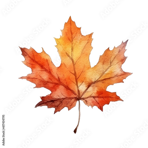 Watercolor Autumn Leaf. Illustration AI Generative.