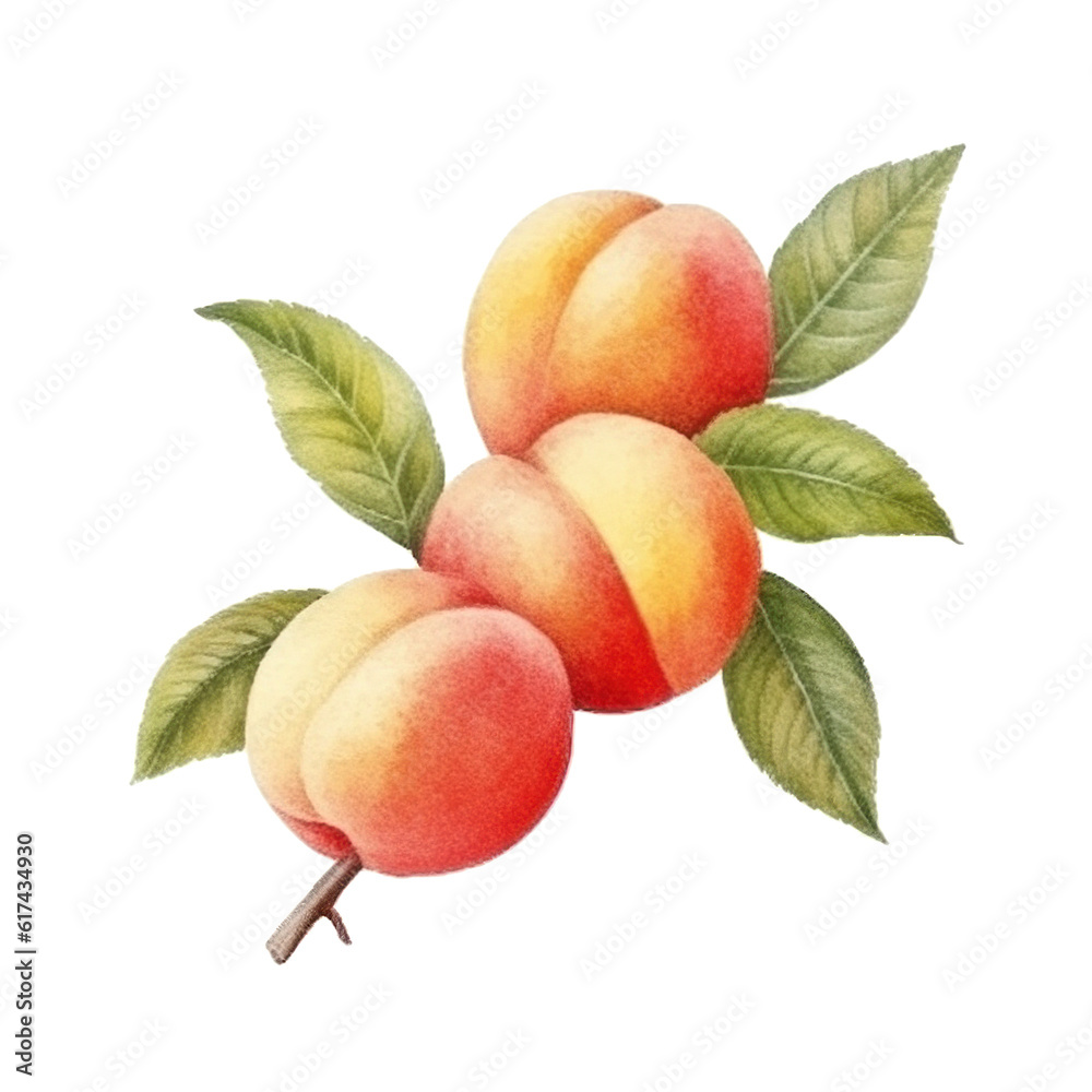 Watercolor Peach Isolated. Illustration Generative AI. Watercolor Peach Isolated. Illustration Generative AI.