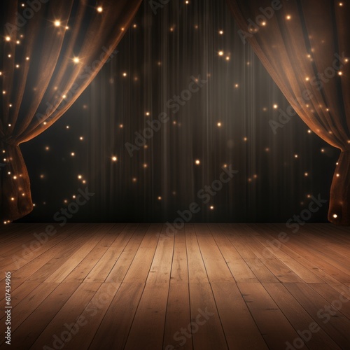Brown curtains theater scene stage backdrop. Curtain with space for copy. show background performance concert., Theater background, Empty scene with a red curtain, AI generative