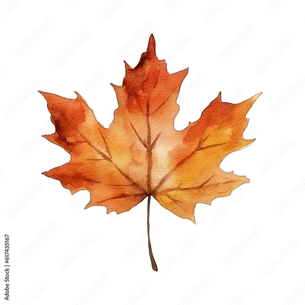 Watercolor Autumn Leaf. Illustration AI Generative. Watercolor Autumn Leaf. Illustration AI Generative.