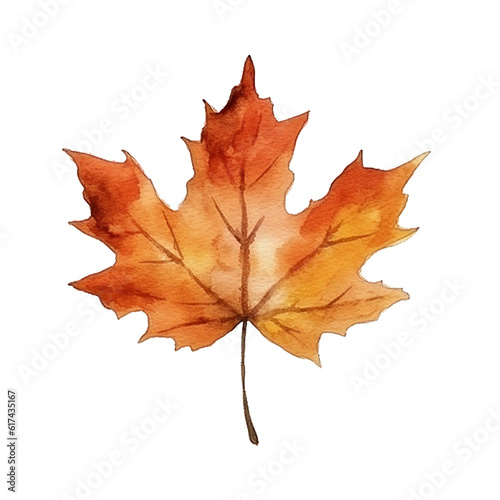 Watercolor Autumn Leaf. Illustration AI Generative.