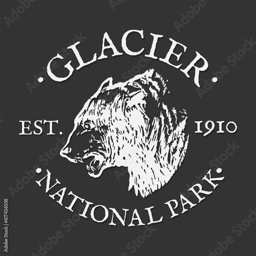 Glacier, National Park, Swiftcurrent, MT, USA Silhouette Postal Passport. Stamp Round Vector Icon. Design Travel Postmark. 