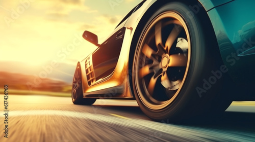 drifting car wheels close-up,Sports car racing on the race track. ai generative © Oleksandr