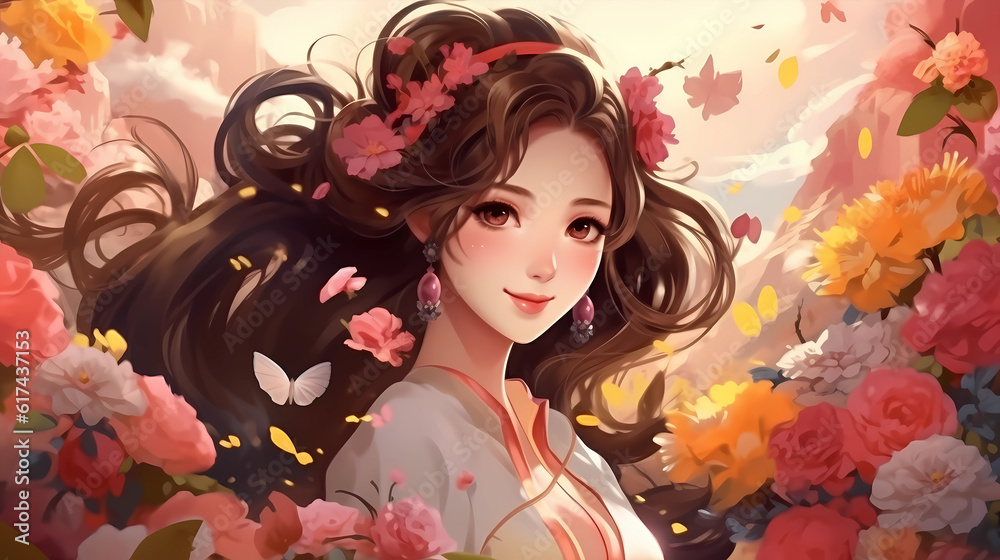 Beautiful illustration of a girl in ancient Chinese costume
