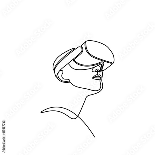 People wearing virtual reality glasses device. Metaverse concept. Continuous line. Hand drawn. One line. line art. Logo design. Vector