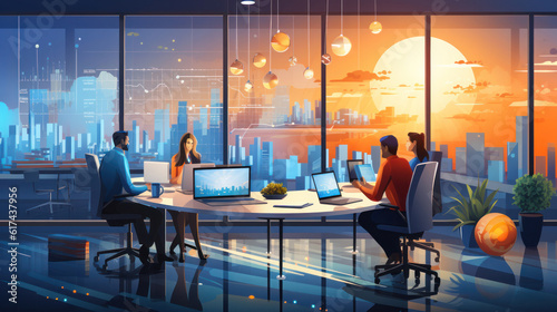 Illustration  business consulting  collaboration  business people working in office  analytics banner background