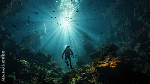 Fototapeta Naklejka Na Ścianę i Meble -  Scuba diving, coral reef and fish in ocean