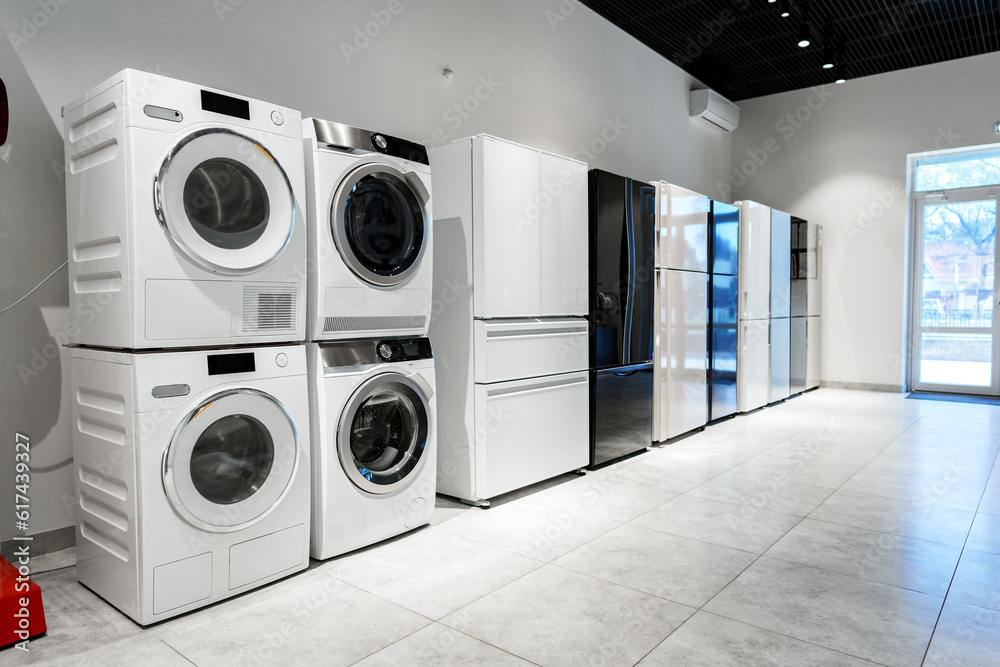 Washing machines and drying machines home appliance retail store showroom Washing machines and drying machines home appliance retail store showroom