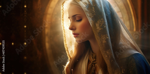 Fotografia Junfrau Maria, Mutter Gottes, Biblisches Motiv, eine betende Frau zum  Vater Gott, dem Sohn und heiligem Geist Trinität