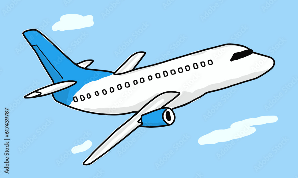 Kid Hand Drawing Doodle of Jet Airplane in the Style of Quirky Naive Art