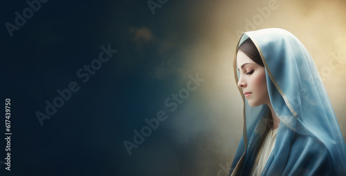 Fototapeta An image of Virgin Mary, Mother of God, Biblical motif, a woman praying to the Father God, the Son and Holy Spirit, Trinity