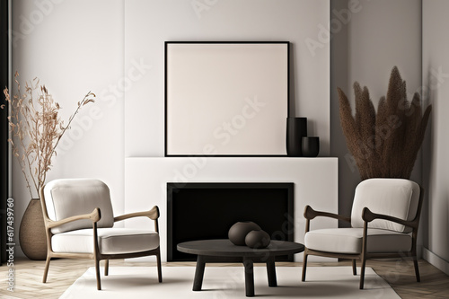 Contemporary Living Modern Interior Space with Mockup Poster Frame in a Stylish Living Room. created with Generative AI