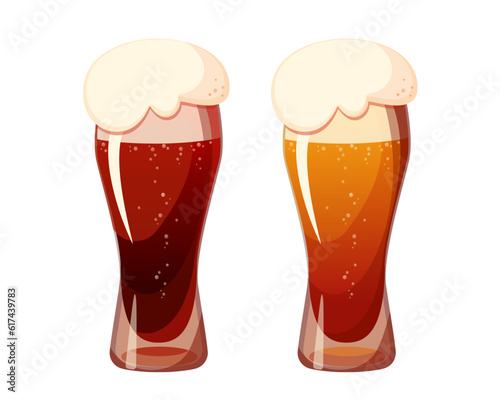 Beer in glasses.Golden and dark beer with foam .Vector illustration.