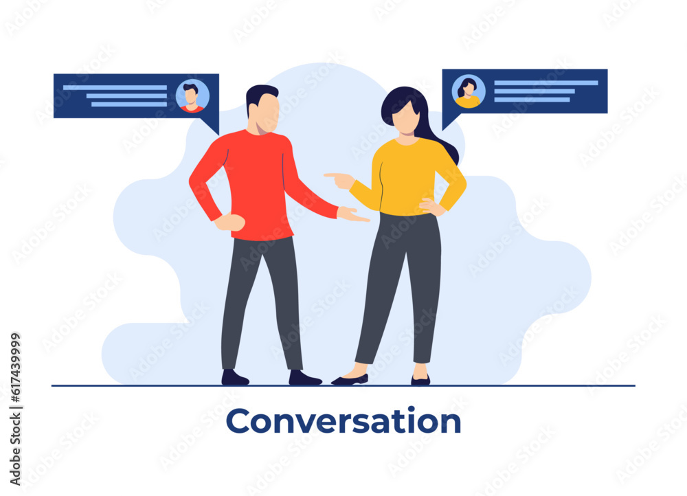 man and woman character talking to each other, Conversation flat illustration vector template
