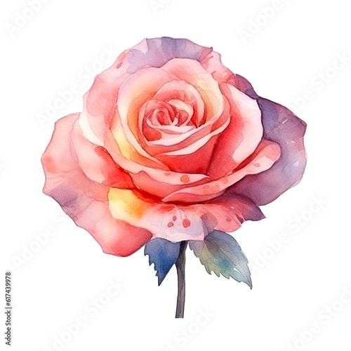 Cute watercolor rose flower. Illustration AI Generative.