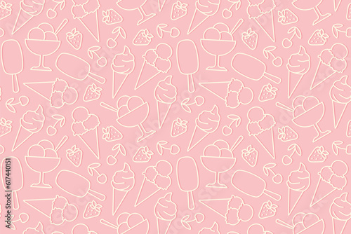 seamless summer pattern with various of ice cream and fruits - vector illustration