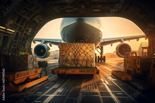 Efficient Loading Goods Being Loaded onto a Cargo Plane. AI photo
