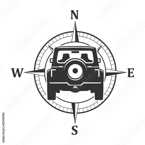 Off Road Compass Illustration Clip Art Design Shape. All Terrain 4x4 Silhouette Icon Vector.