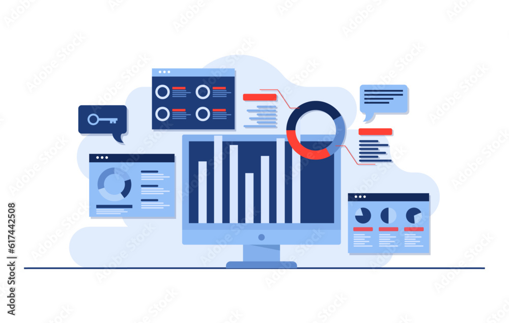 Business data analysis flat illustration, Market Research, Planning, Product testing, statistics, financial infographic, management concept for landing page, mobile app, social media, web banner Business data analysis flat illustration, Market Research, Planning, Product testing, statistics, financial infographic, management concept for landing page, mobile app, social media, web banner