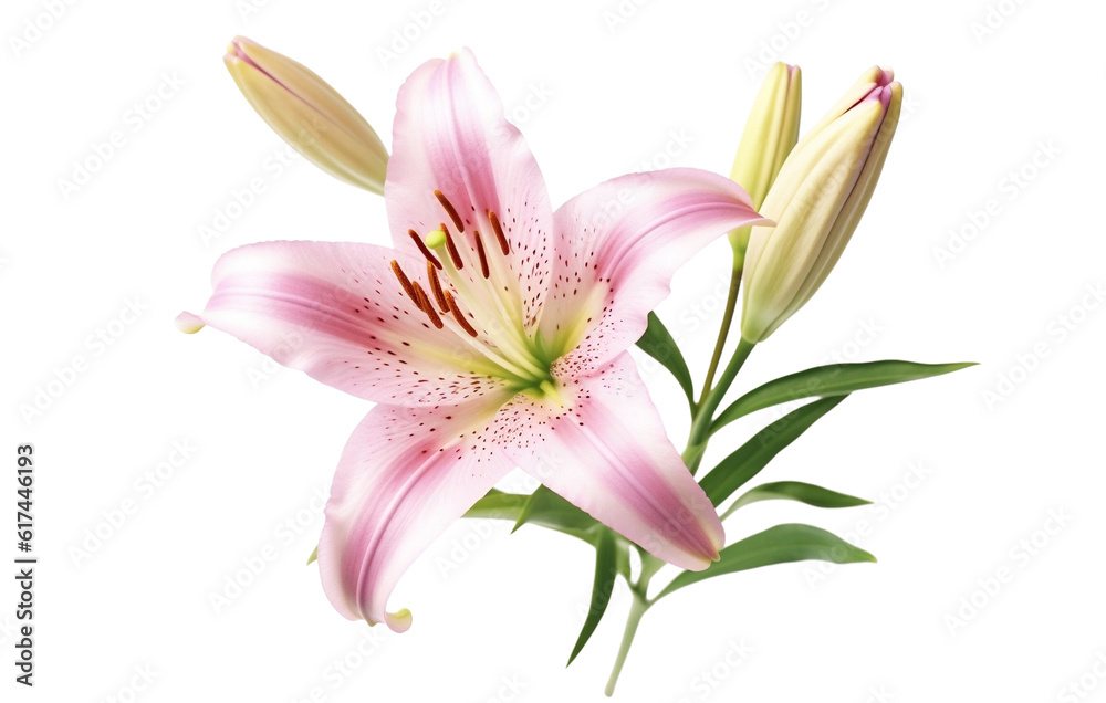 Beautiful pink lily flower isolated on white background. retro filter. vintage. flat, top view - 1