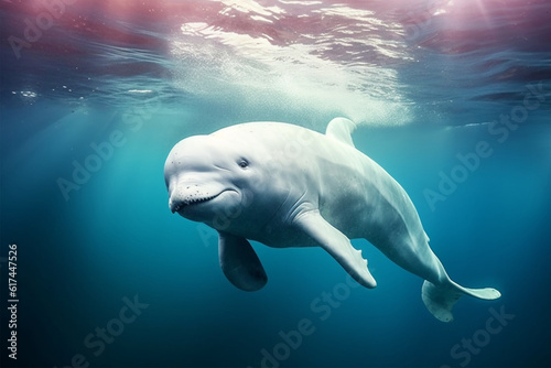 White whale swimming underwater in the ocean. 3d render illustration. © masud