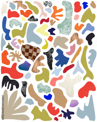 Abstract, modern, organic, trendy, design forward & colorful shape illustration. Multi-colored, checkered, pattern.