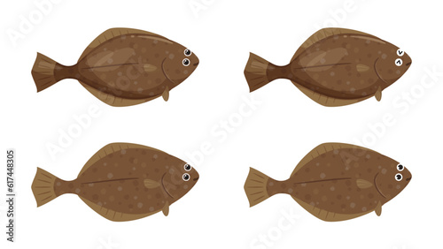 かわいいカレイのイラスト素材セット