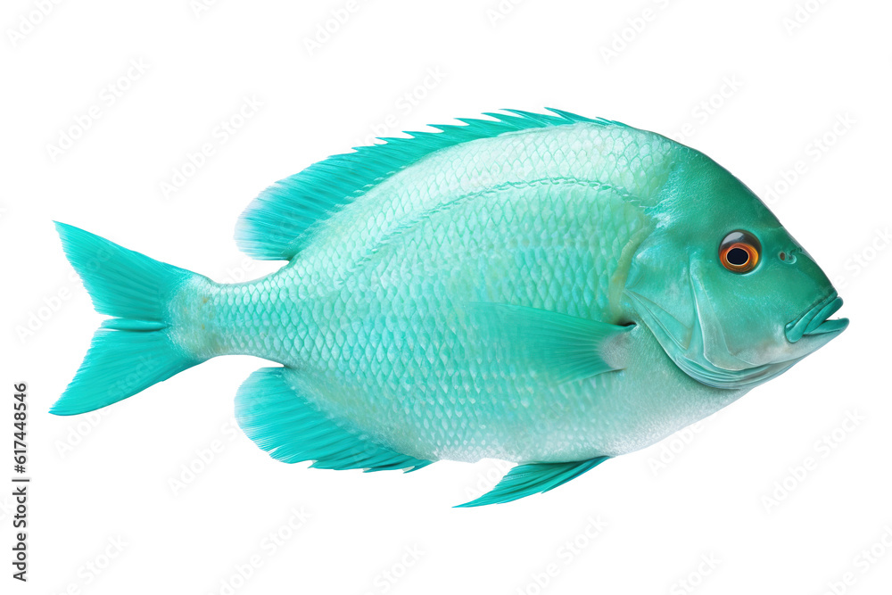Turquoise Tidal fish. Transparent background. generative AI