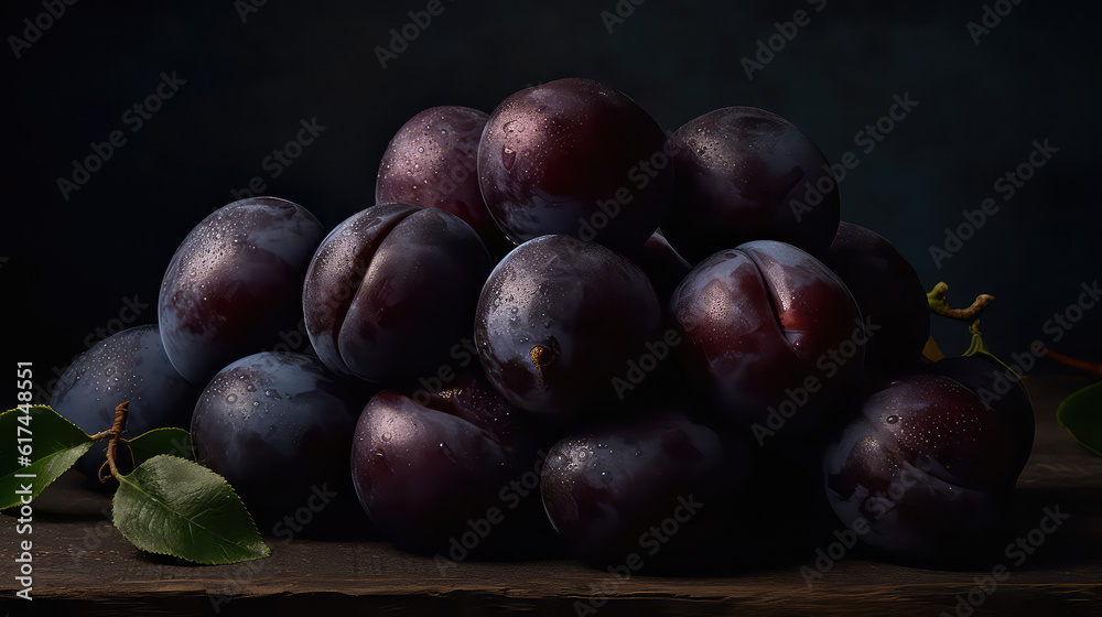 Fototapeta premium A Cluster of Plums in a Deep Purple Hue Arranged Artistically