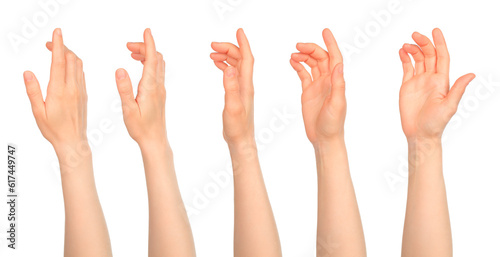 Set of woman hand in motion, isolated on transparent background