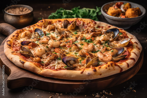 Seafood Pizza - Pizza topped with seafood like shrimp