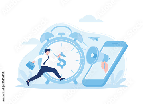 Work deadline, time management concept trending flat illustration