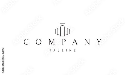 Vector logo on which an abstract image of an arched passage with columns on the sides.
