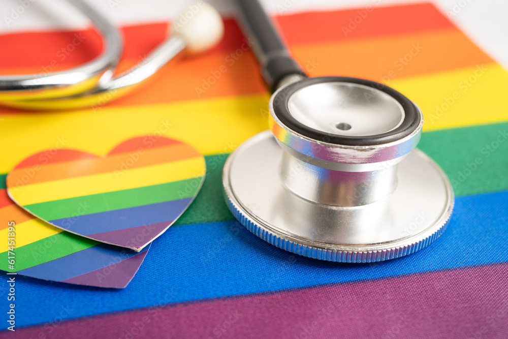 Black stethoscope on rainbow flag with heart, symbol of LGBT pride month  celebrate annual in June social, symbol of gay, lesbian, bisexual,  transgender, human rights and peace. Stock Photo | Adobe Stock