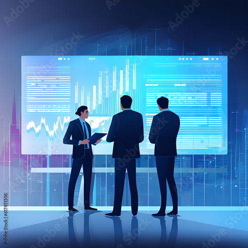 cost control accountants employees, supervisors standing at the computer screen, by ai generative