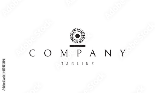 Vector logo on which an abstract image of the eye in the form of the sun.