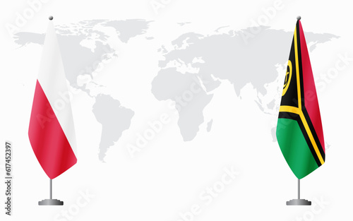 Poland and Vanuatu flags for official meeting