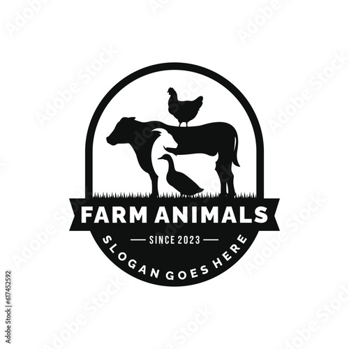 Farm animals logo design vector. Livestock logo vector